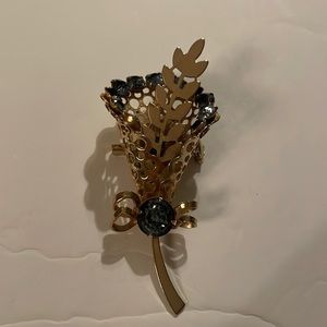 Vintage Gold Tone Bouquet Blue Stones Pin Brooch